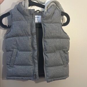 Old Navy kids Heather Gray Hooded Sherpa lined Vest